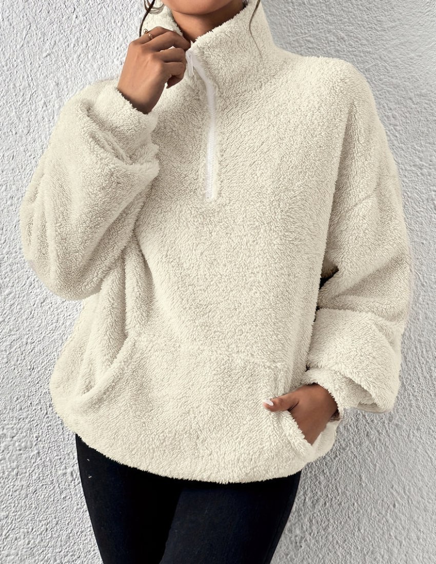 Zachte Warme Fleece Trui Dames met Half Zip en Hoge Kraag
