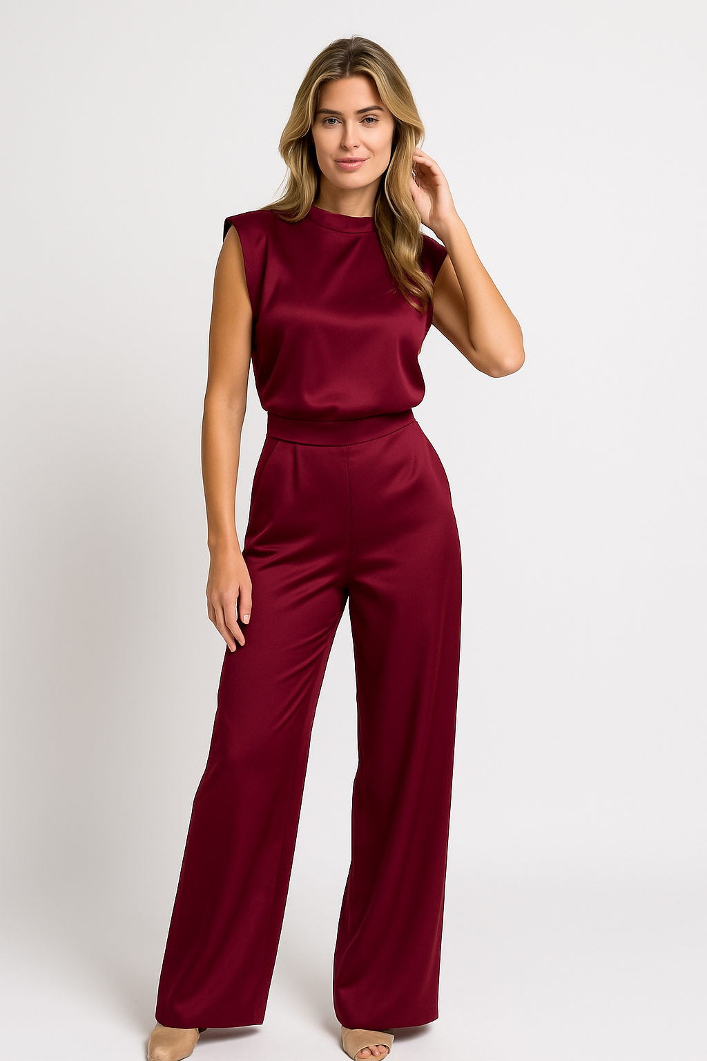 Cataleya | Dames Jumpsuit – Luxe Satijnlook, Mouwloos, Wijde Pijpen, Open Rug
