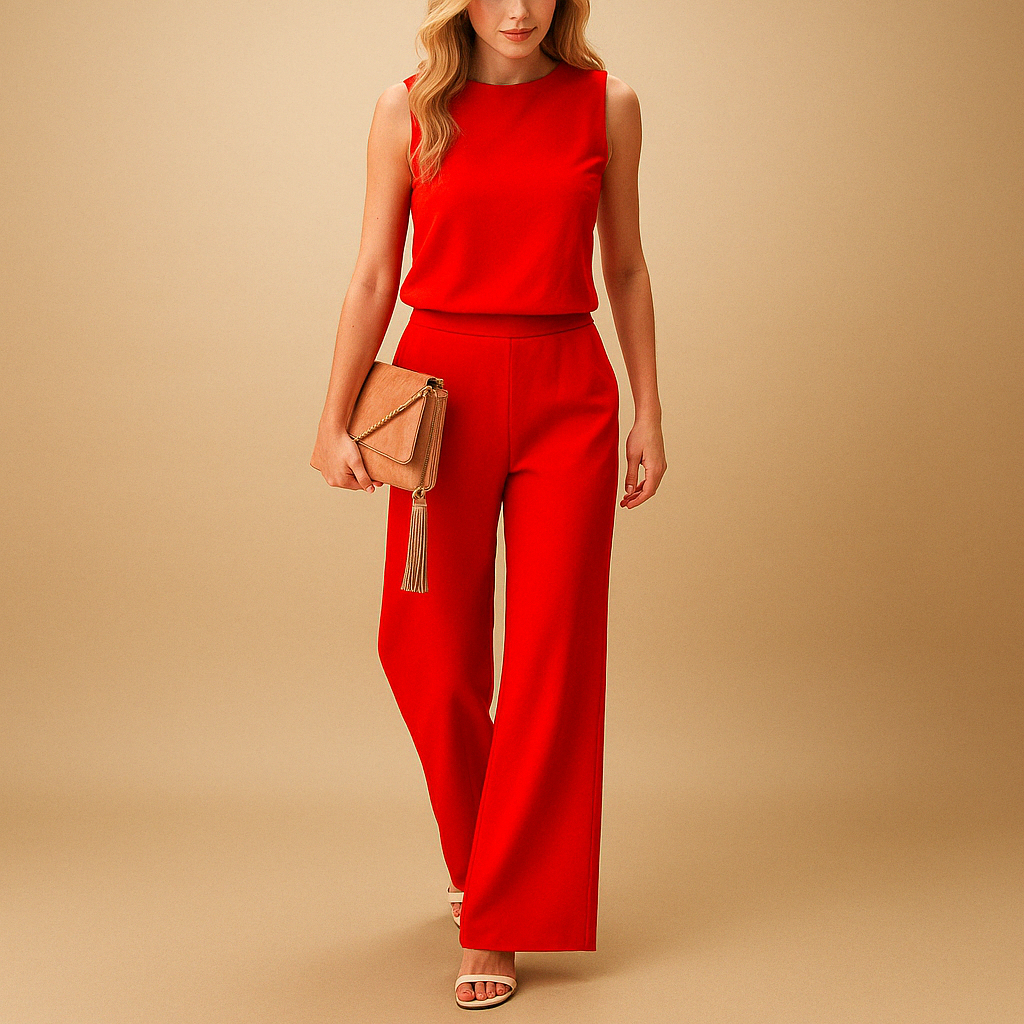 Elegante jumpsuit dames met ronde hals en wijde pijpen | Nona