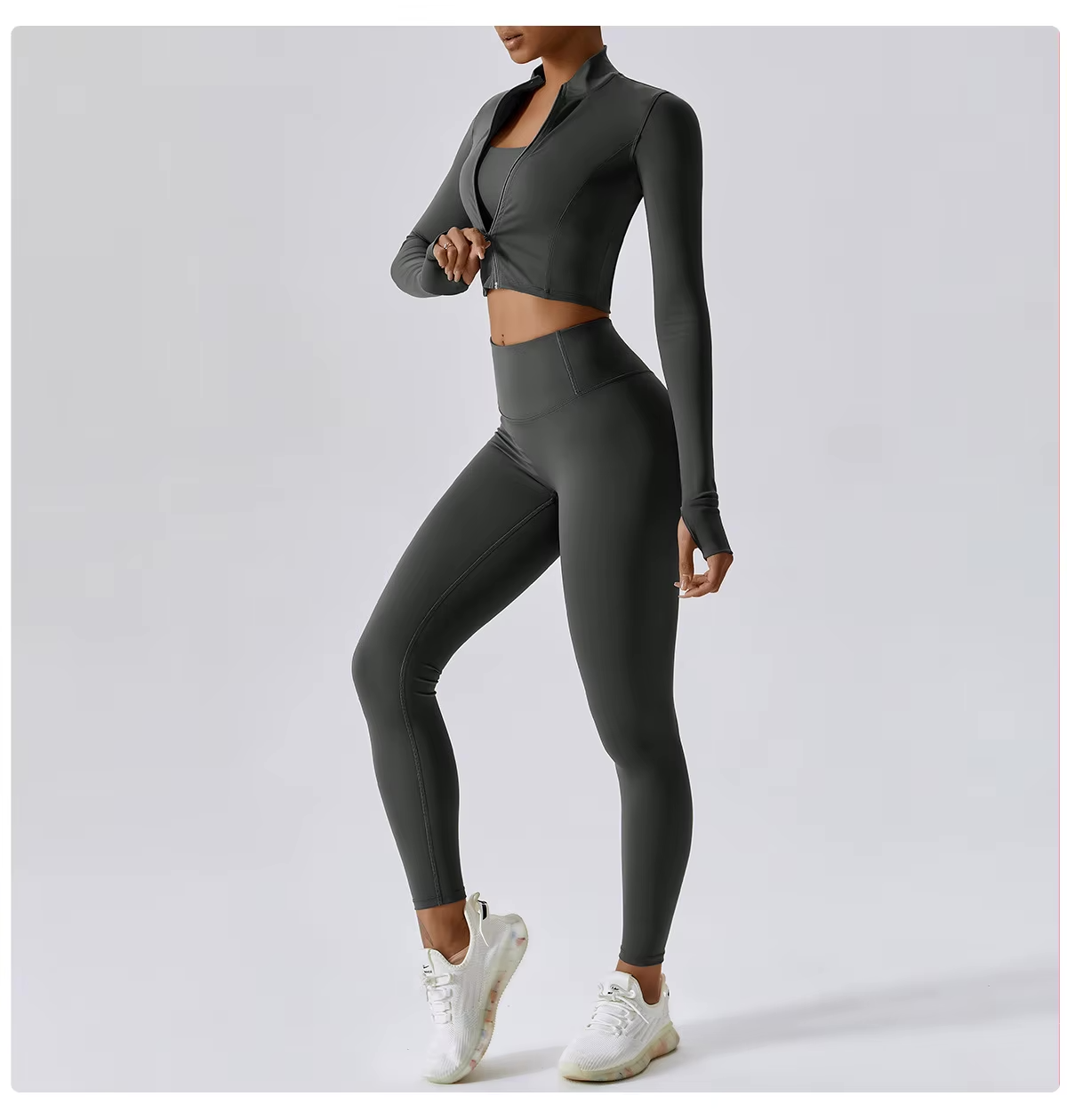 Fenna Sport Set | Dames 3-delige sportoutfit met high-waist legging, sport-bh en cropped jack