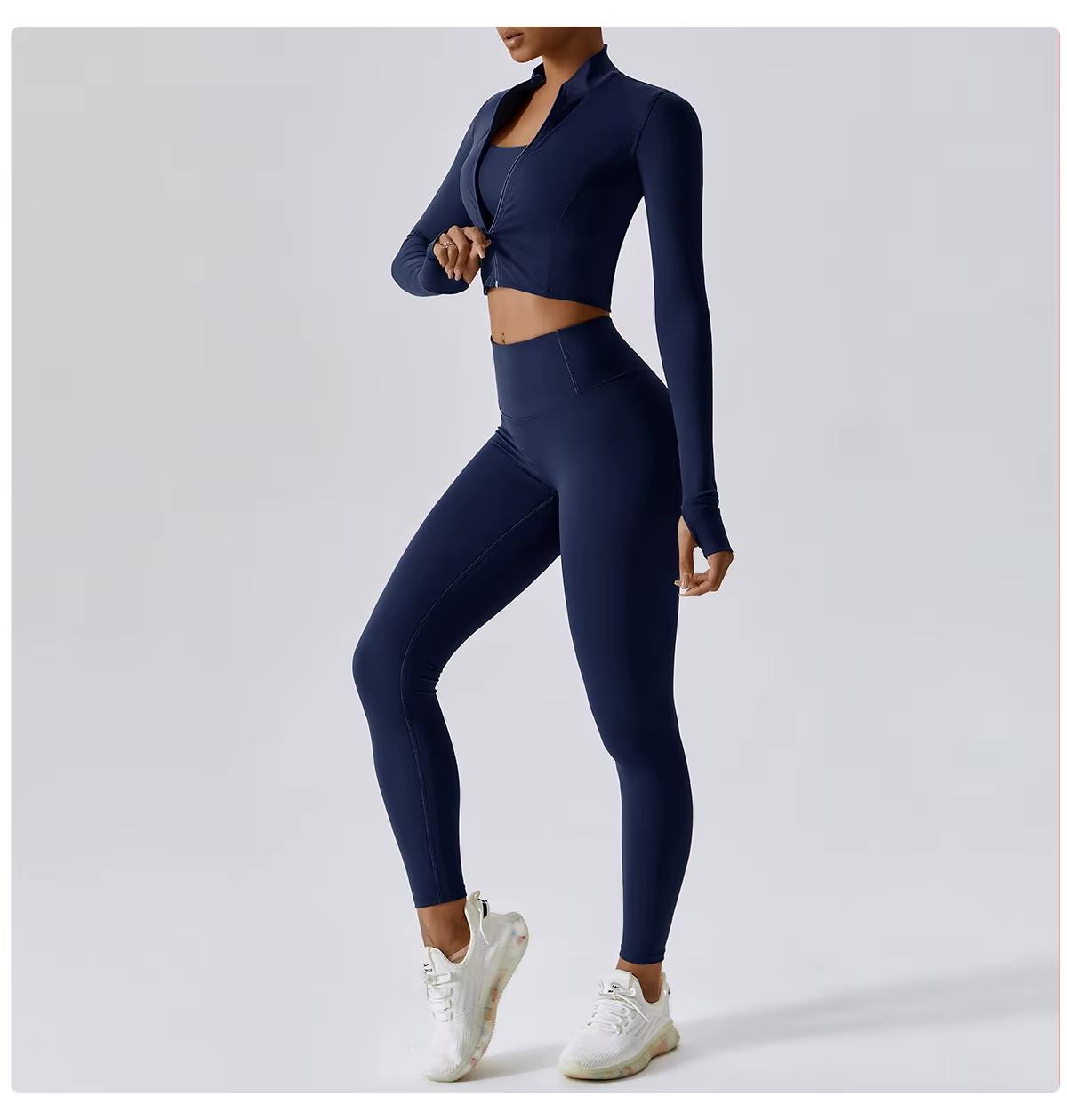 Fenna Sport Set | Dames 3-delige sportoutfit met high-waist legging, sport-bh en cropped jack
