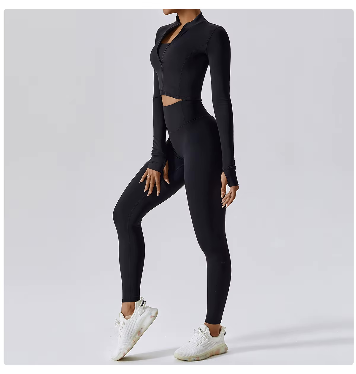 Fenna Sport Set | Dames 3-delige sportoutfit met high-waist legging, sport-bh en cropped jack