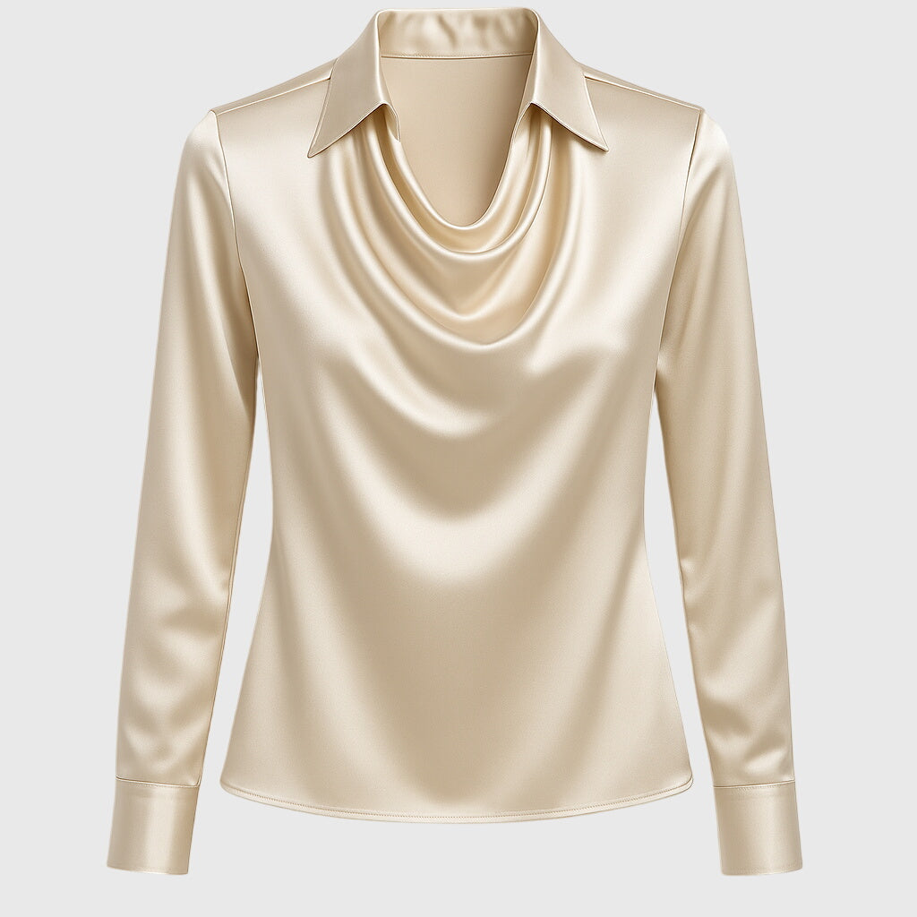 Sylvia | Satijnen Blouse met luxe glans en plooihals