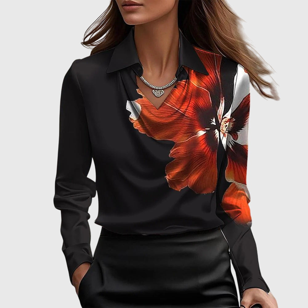 Sylvia | Satijnen Blouse met luxe glans en plooihals