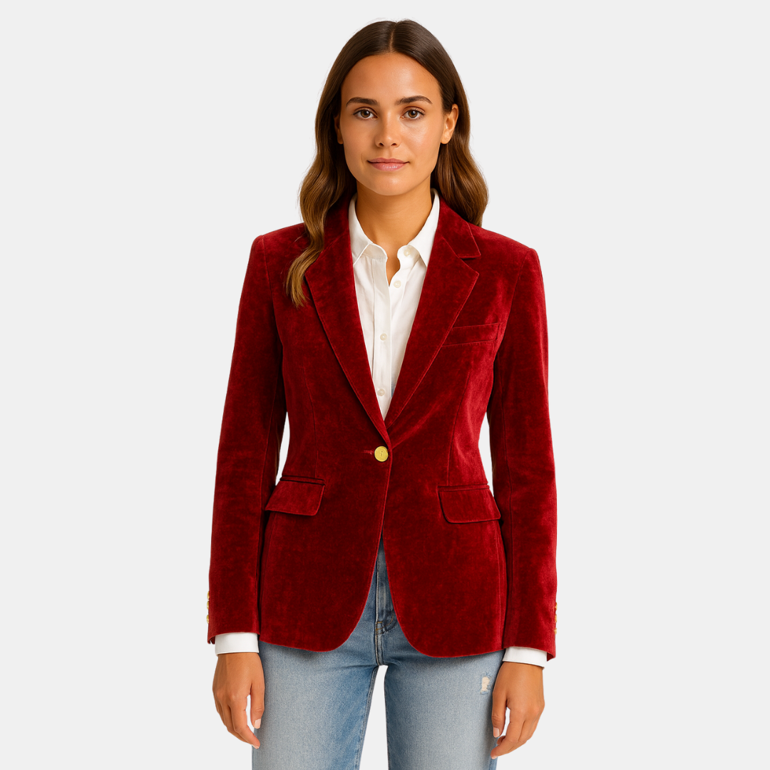 Dames Velvet Blazer Met Goudkleurige Knopen