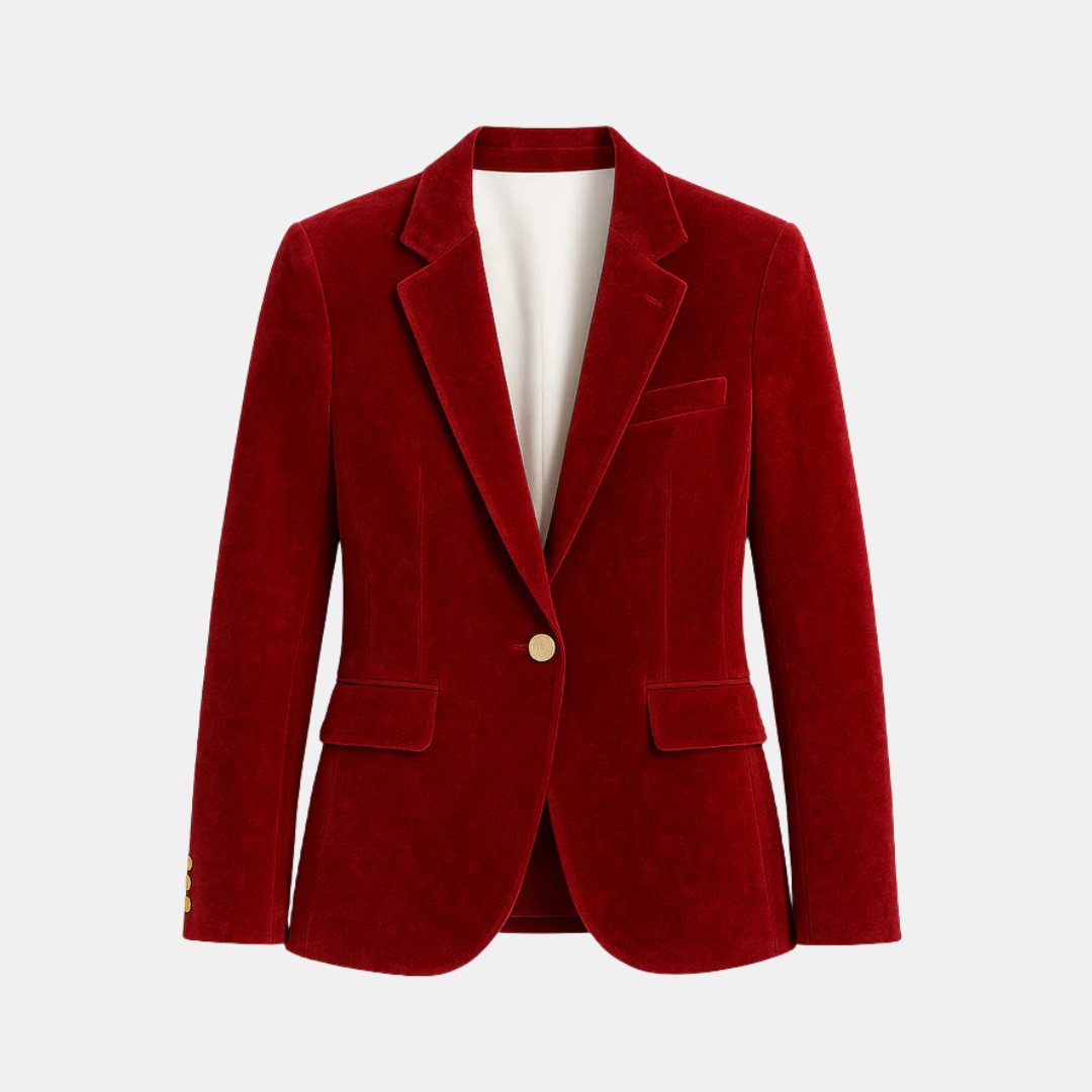 Dames Velvet Blazer Met Goudkleurige Knopen