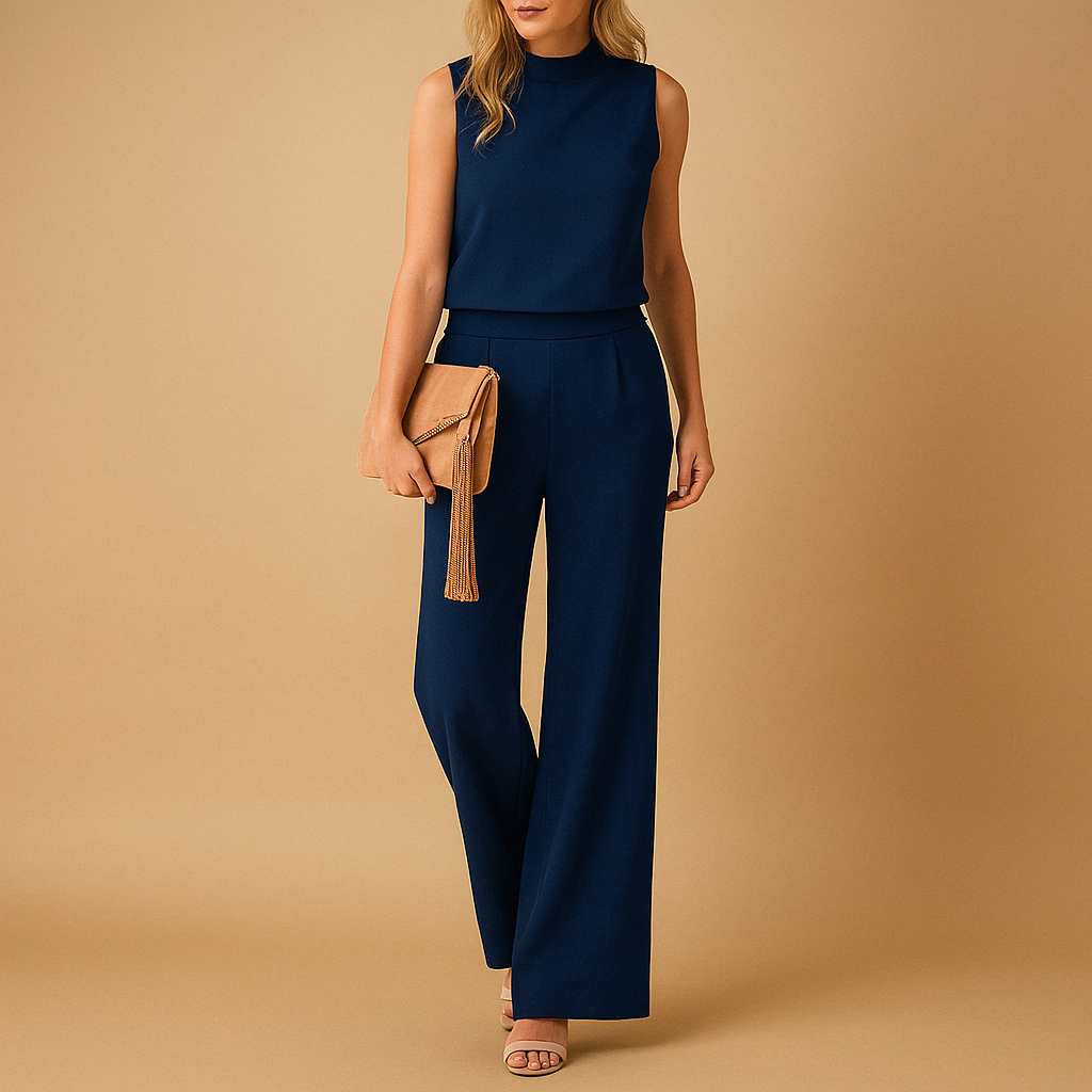 Elegante jumpsuit dames met ronde hals en wijde pijpen | Nona