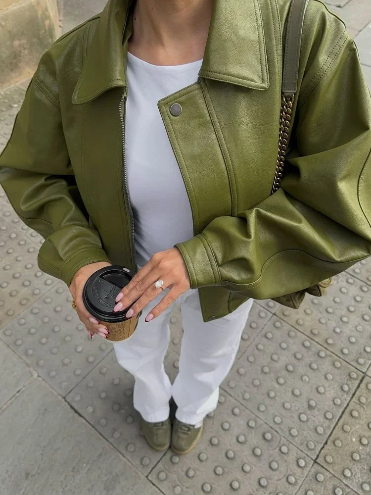 Leona – Oversized leren jas