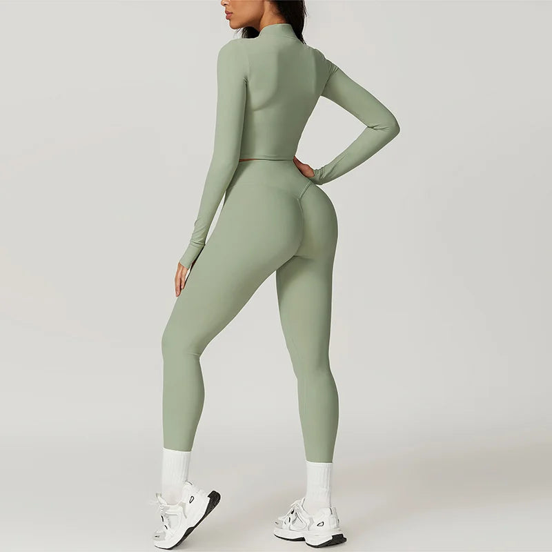 Fenna Sport Set | Dames 3-delige sportoutfit met high-waist legging, sport-bh en cropped jack