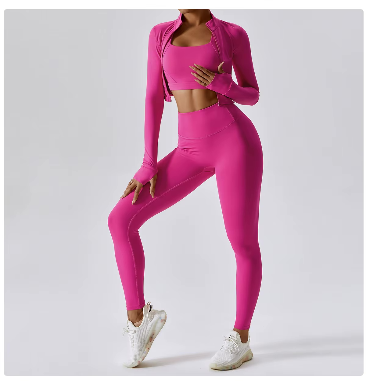 Fenna Sport Set | Dames 3-delige sportoutfit met high-waist legging, sport-bh en cropped jack