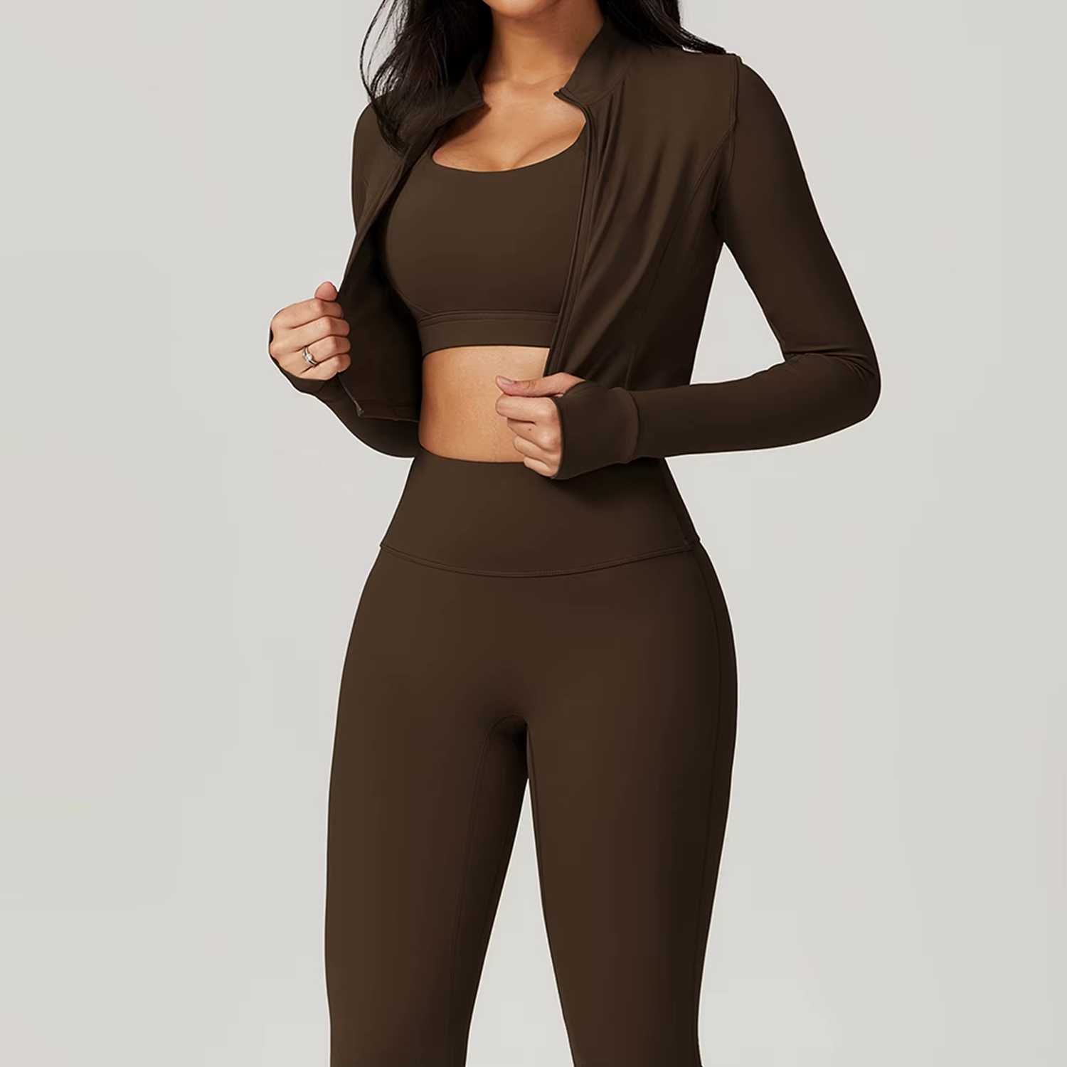 Fenna Sport Set | Dames 3-delige sportoutfit met high-waist legging, sport-bh en cropped jack